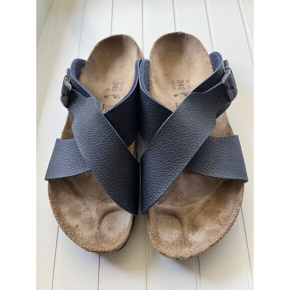 Birkenstock Shoes - Birkis Birkenstock Womens Size 38 Womens 7 Mens 5 Blue Criss Cross Slide Sandals